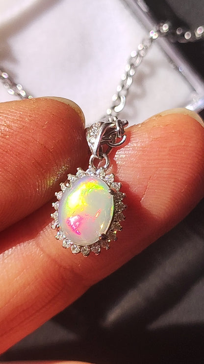 Äthiopien Opal 925 Silber - Edelstein Kette bunt Rarität Edel Natur Heilstein Kristalle Anhänger Mann Frau Geschenk Er Sie Vater Rarität