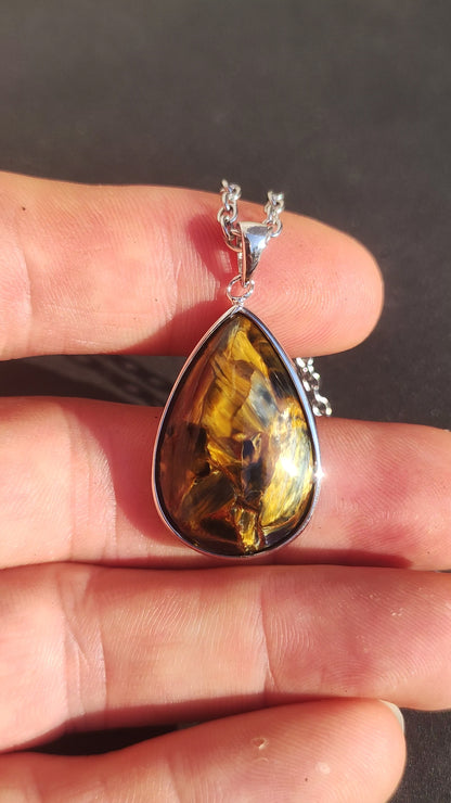 Pietersite gold - 925 Sterling Silver Gemstone Necklace Nature Protection Rarity Healing Stone Crystal Man Woman He She Gift Shimmer Reflection