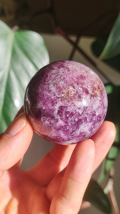 Lépidolite - Boule de pierre précieuse violette Pierre de guérison naturelle Décoration Sphère Cristal Cadeau Lui Elle Inauguration de maison Appartement Énergie Puissance Collecteur Rareté