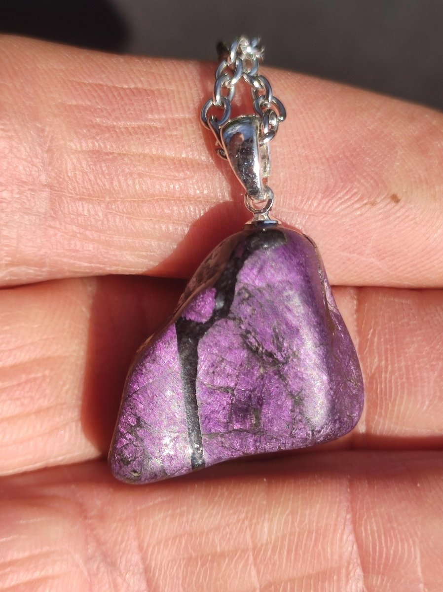 Purpurit ~ 925 Silber Edelstein Kette lila violett Anhänger Natur Heilstein Kristall Geschenk Mann Frau Mutter Vater Er Sie Freund schimmer - Art of Nature Berlin