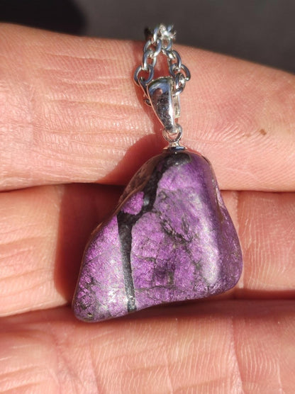 Purpurit ~ 925 Silber Edelstein Kette lila violett Anhänger Natur Heilstein Kristall Geschenk Mann Frau Mutter Vater Er Sie Freund schimmer - Art of Nature Berlin