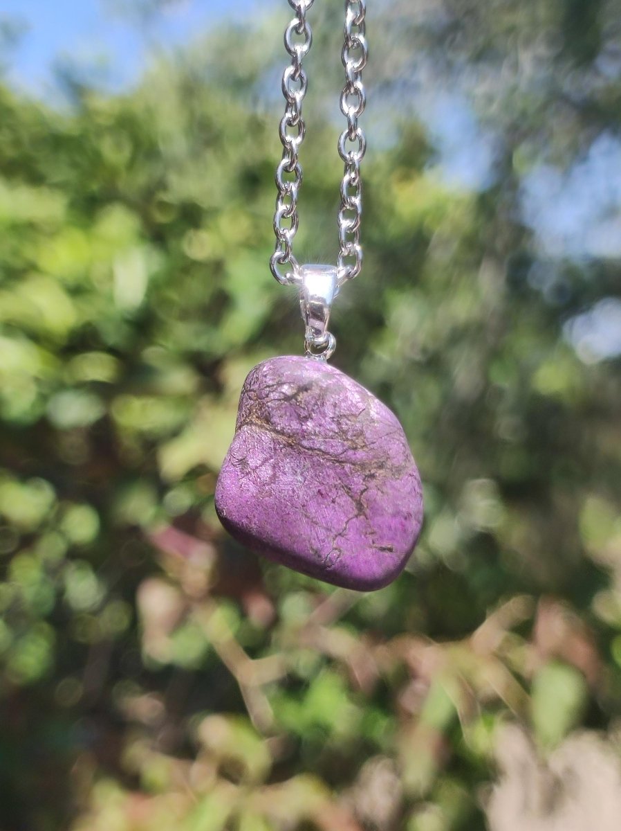 Purpurit ~ 925 Silber Edelstein Kette lila violett Anhänger Natur Heilstein Kristall Geschenk Mann Frau Mutter Vater Er Sie Freund schimmer - Art of Nature Berlin