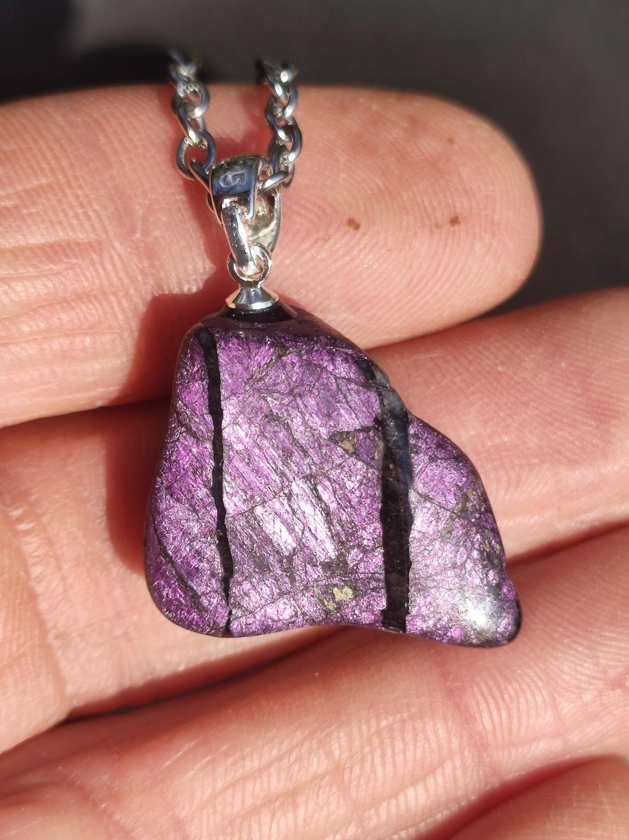 Purpurit ~ 925 Silber Edelstein Kette lila violett Anhänger Natur Heilstein Kristall Geschenk Mann Frau Mutter Vater Er Sie Freund schimmer - Art of Nature Berlin