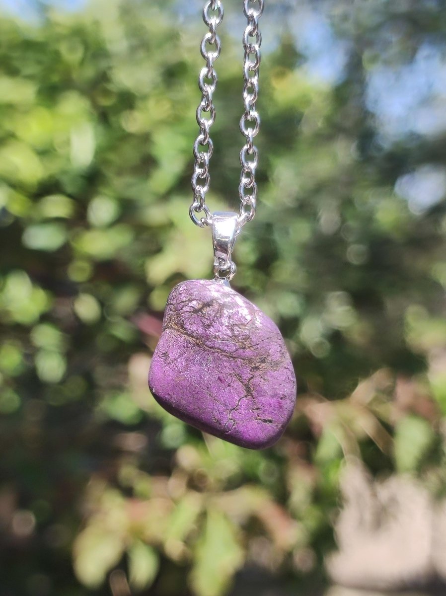Purpurit ~ 925 Silber Edelstein Kette lila violett Anhänger Natur Heilstein Kristall Geschenk Mann Frau Mutter Vater Er Sie Freund schimmer - Art of Nature Berlin