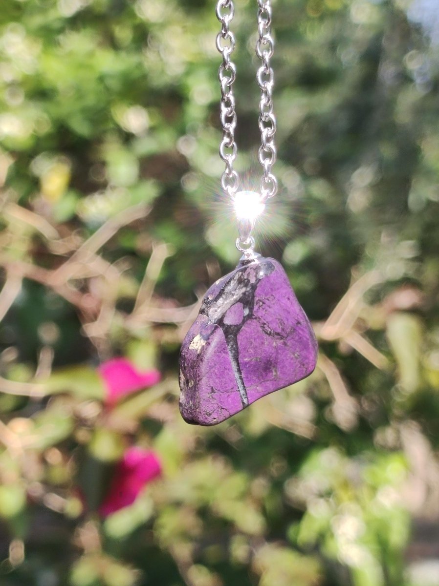 Purpurit ~ 925 Silber Edelstein Kette lila violett Anhänger Natur Heilstein Kristall Geschenk Mann Frau Mutter Vater Er Sie Freund schimmer - Art of Nature Berlin