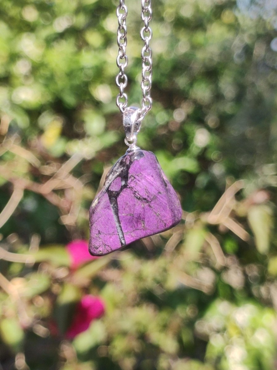 Purpurit ~ 925 Silber Edelstein Kette lila violett Anhänger Natur Heilstein Kristall Geschenk Mann Frau Mutter Vater Er Sie Freund schimmer - Art of Nature Berlin