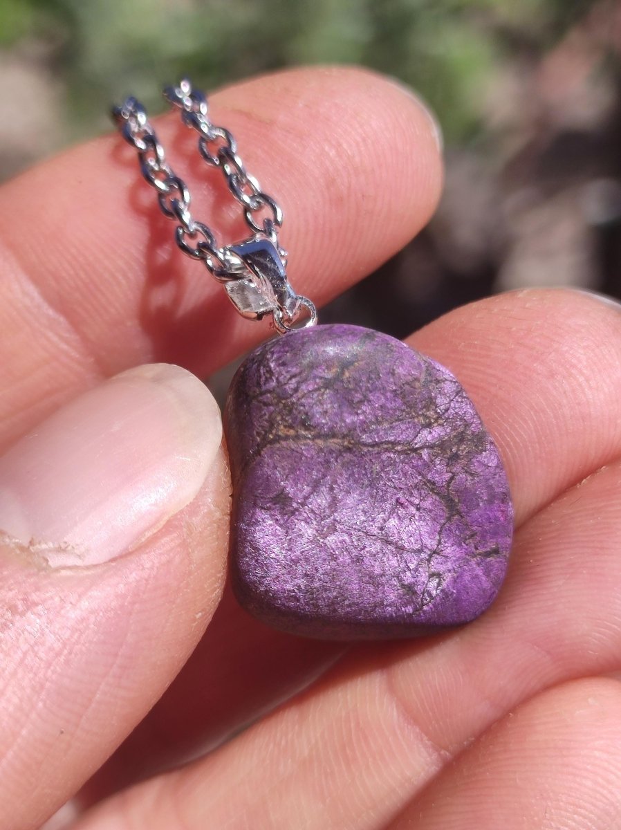 Purpurit ~ 925 Silber Edelstein Kette lila violett Anhänger Natur Heilstein Kristall Geschenk Mann Frau Mutter Vater Er Sie Freund schimmer - Art of Nature Berlin