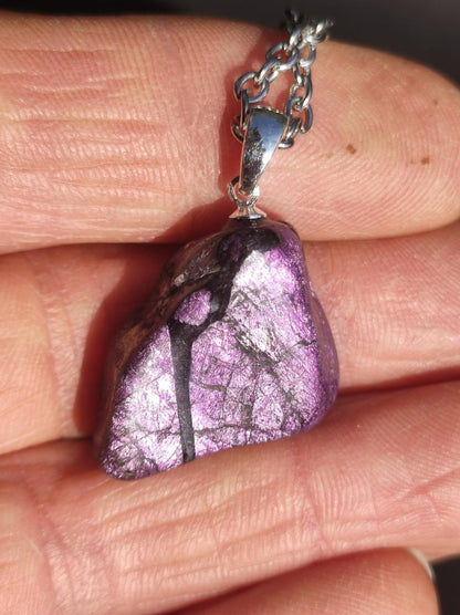 Purpurit ~ 925 Silber Edelstein Kette lila violett Anhänger Natur Heilstein Kristall Geschenk Mann Frau Mutter Vater Er Sie Freund schimmer - Art of Nature Berlin