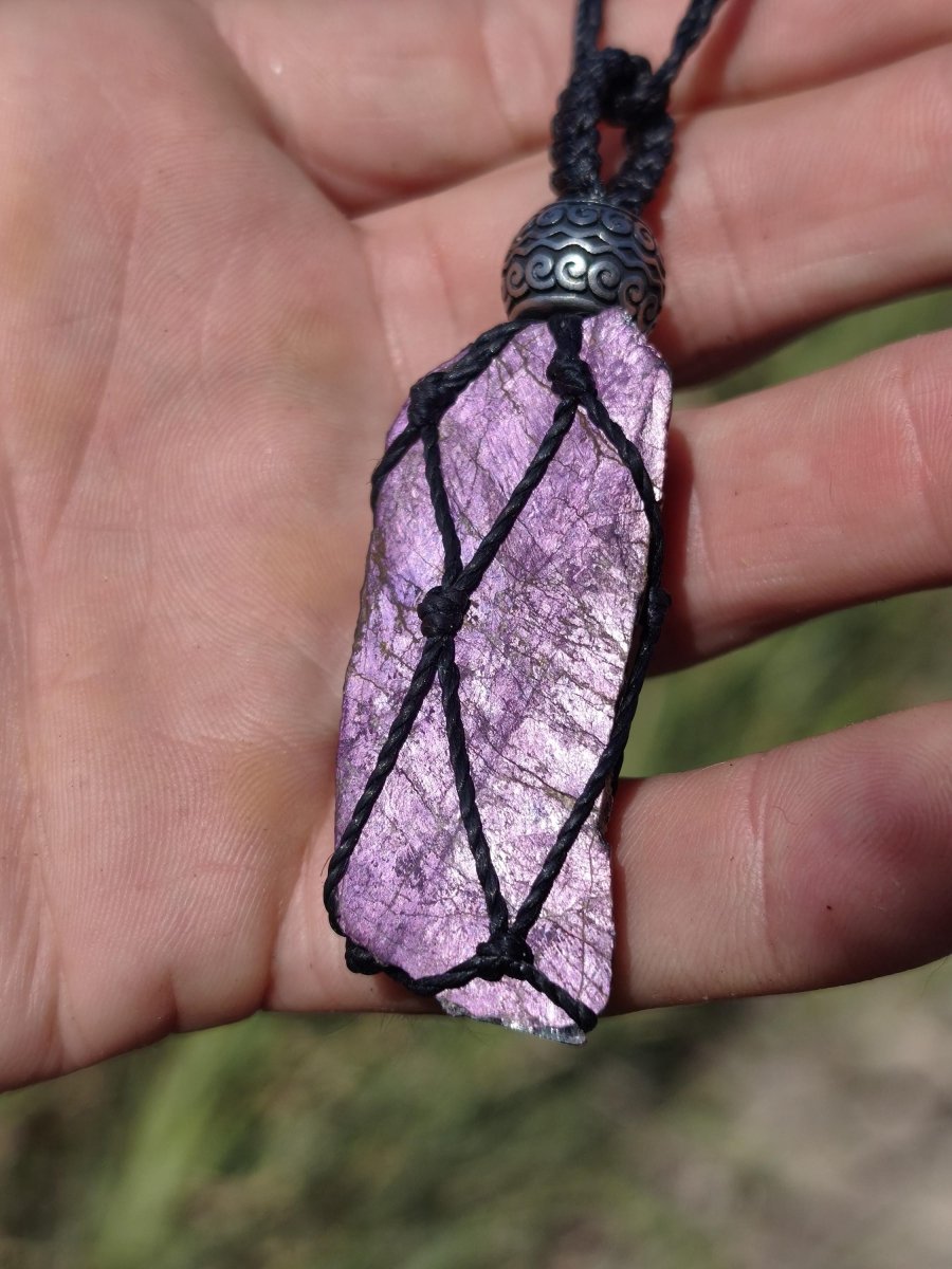 Purpurit ~ Makramee Edelstein Kette lila Natur HIPPIE GOA Boho Heilstein Kristalle Schmuck Anhänger Mann Frau Kind Geschenk Er Sie Schwester - Art of Nature Berlin