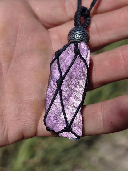 Purpurit ~ Makramee Edelstein Kette lila Natur HIPPIE GOA Boho Heilstein Kristalle Schmuck Anhänger Mann Frau Kind Geschenk Er Sie Schwester - Art of Nature Berlin