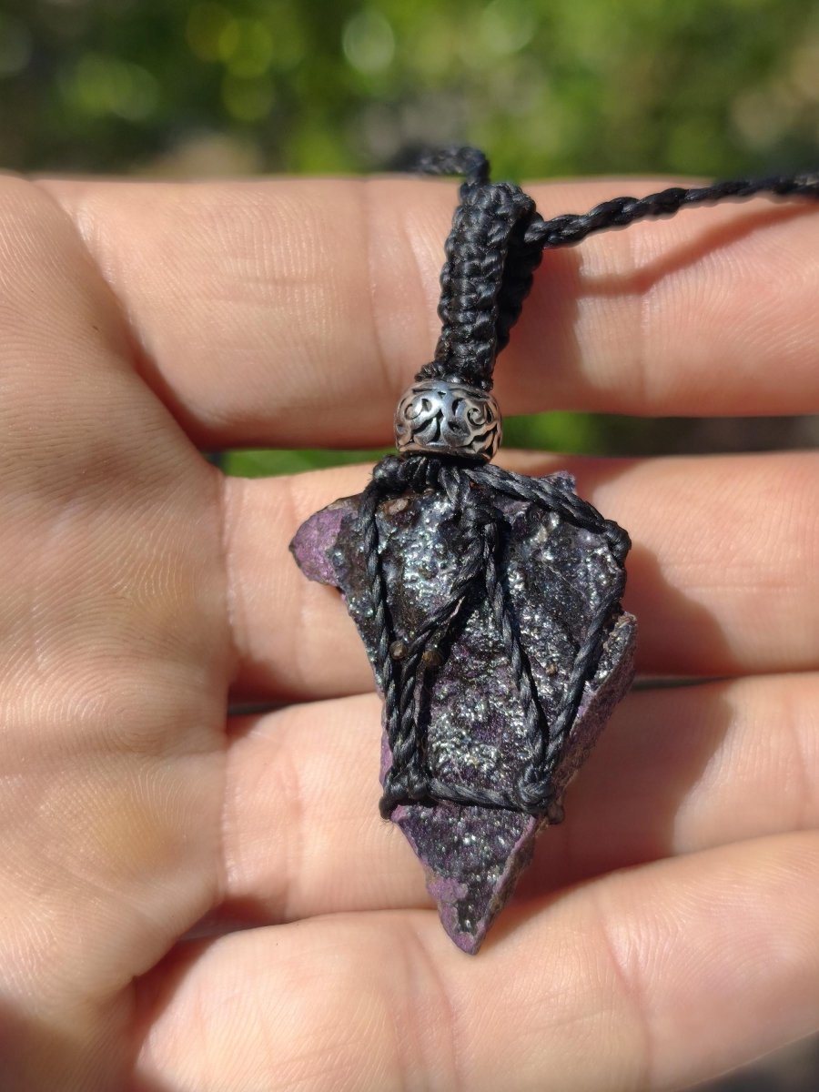 Purpurit ~ Makramee Edelstein Kette lila Natur HIPPIE GOA Boho Heilstein Kristalle Schmuck Anhänger Mann Frau Kind Geschenk Er Sie Schwester - Art of Nature Berlin