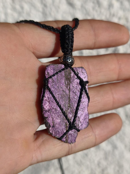 Purpurit ~ Makramee Edelstein Kette lila Natur HIPPIE GOA Boho Heilstein Kristalle Schmuck Anhänger Mann Frau Kind Geschenk Er Sie Schwester - Art of Nature Berlin