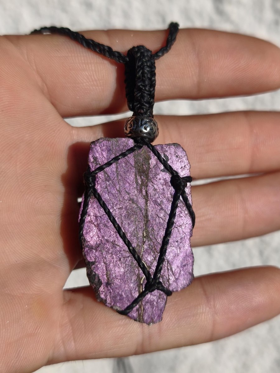 Purpurit ~ Makramee Edelstein Kette lila Natur HIPPIE GOA Boho Heilstein Kristalle Schmuck Anhänger Mann Frau Kind Geschenk Er Sie Schwester - Art of Nature Berlin