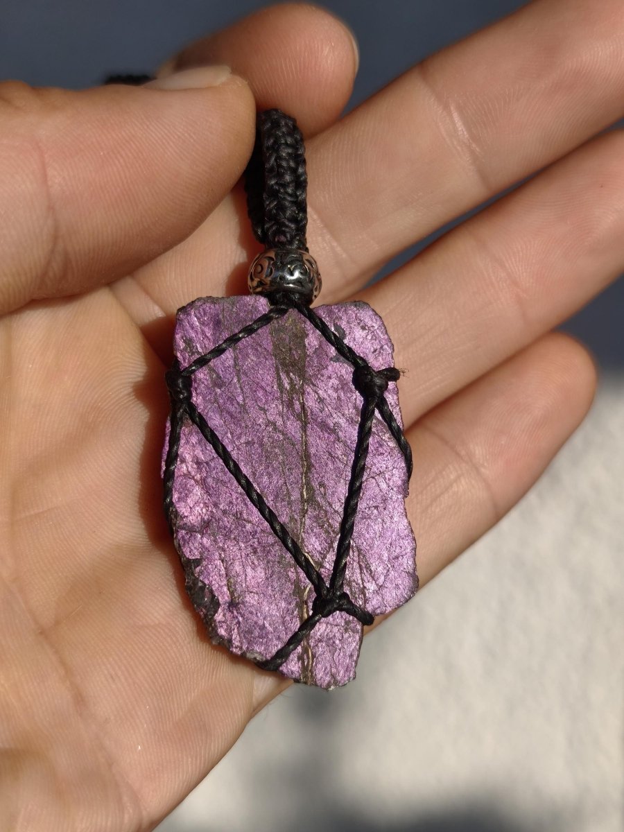 Purpurit ~ Makramee Edelstein Kette lila Natur HIPPIE GOA Boho Heilstein Kristalle Schmuck Anhänger Mann Frau Kind Geschenk Er Sie Schwester - Art of Nature Berlin