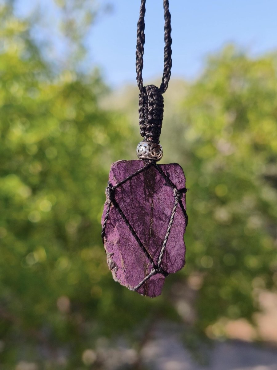 Purpurit ~ Makramee Edelstein Kette lila Natur HIPPIE GOA Boho Heilstein Kristalle Schmuck Anhänger Mann Frau Kind Geschenk Er Sie Schwester - Art of Nature Berlin