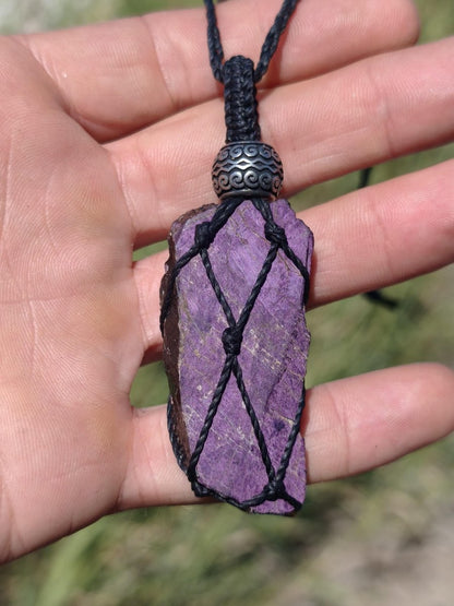 Purpurit ~ Makramee Edelstein Kette lila Natur HIPPIE GOA Boho Heilstein Kristalle Schmuck Anhänger Mann Frau Kind Geschenk Er Sie Schwester - Art of Nature Berlin
