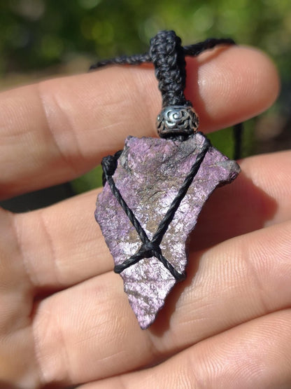 Purpurit ~ Makramee Edelstein Kette lila Natur HIPPIE GOA Boho Heilstein Kristalle Schmuck Anhänger Mann Frau Kind Geschenk Er Sie Schwester - Art of Nature Berlin