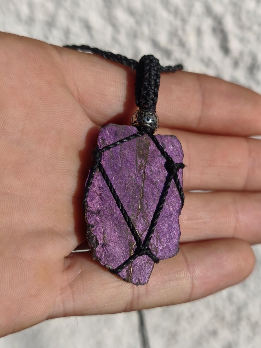 Purpurit ~ Makramee Edelstein Kette lila Natur HIPPIE GOA Boho Heilstein Kristalle Schmuck Anhänger Mann Frau Kind Geschenk Er Sie Schwester - Art of Nature Berlin