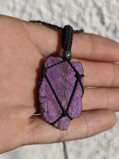 Purpurit ~ Makramee Edelstein Kette lila Natur HIPPIE GOA Boho Heilstein Kristalle Schmuck Anhänger Mann Frau Kind Geschenk Er Sie Schwester - Art of Nature Berlin