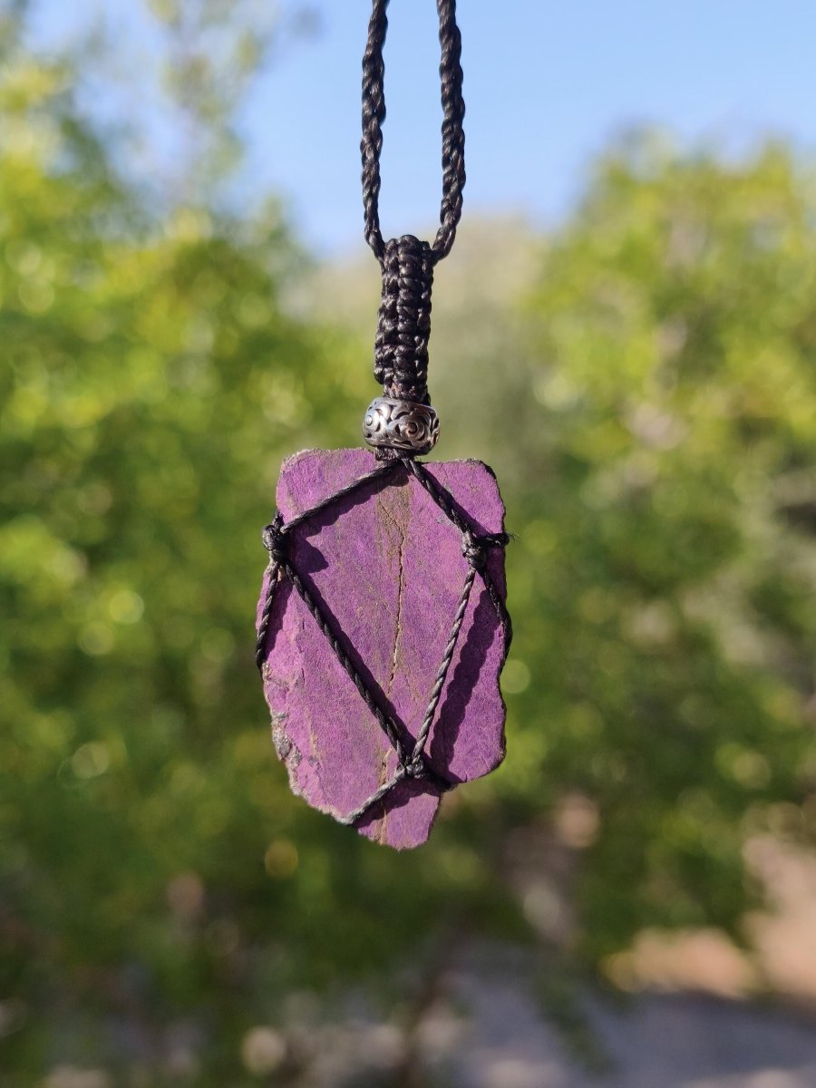 Purpurit ~ Makramee Edelstein Kette lila Natur HIPPIE GOA Boho Heilstein Kristalle Schmuck Anhänger Mann Frau Kind Geschenk Er Sie Schwester - Art of Nature Berlin