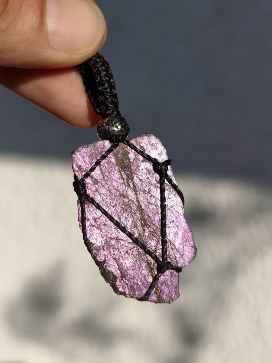 Purpurit ~ Makramee Edelstein Kette lila Natur HIPPIE GOA Boho Heilstein Kristalle Schmuck Anhänger Mann Frau Kind Geschenk Er Sie Schwester - Art of Nature Berlin