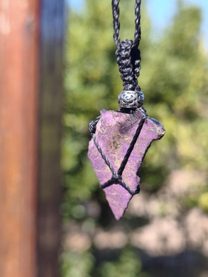 Purpurit ~ Makramee Edelstein Kette lila Natur HIPPIE GOA Boho Heilstein Kristalle Schmuck Anhänger Mann Frau Kind Geschenk Er Sie Schwester - Art of Nature Berlin