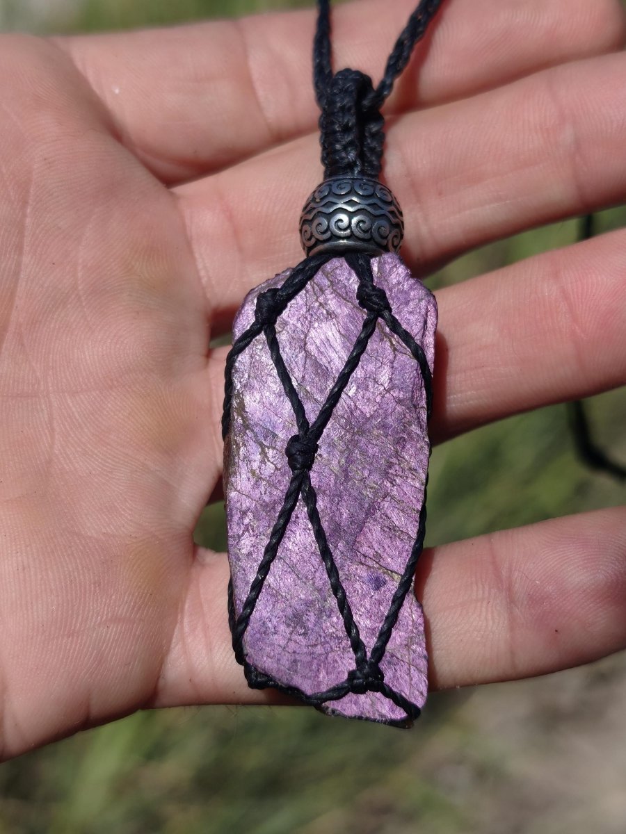 Purpurit ~ Makramee Edelstein Kette lila Natur HIPPIE GOA Boho Heilstein Kristalle Schmuck Anhänger Mann Frau Kind Geschenk Er Sie Schwester - Art of Nature Berlin