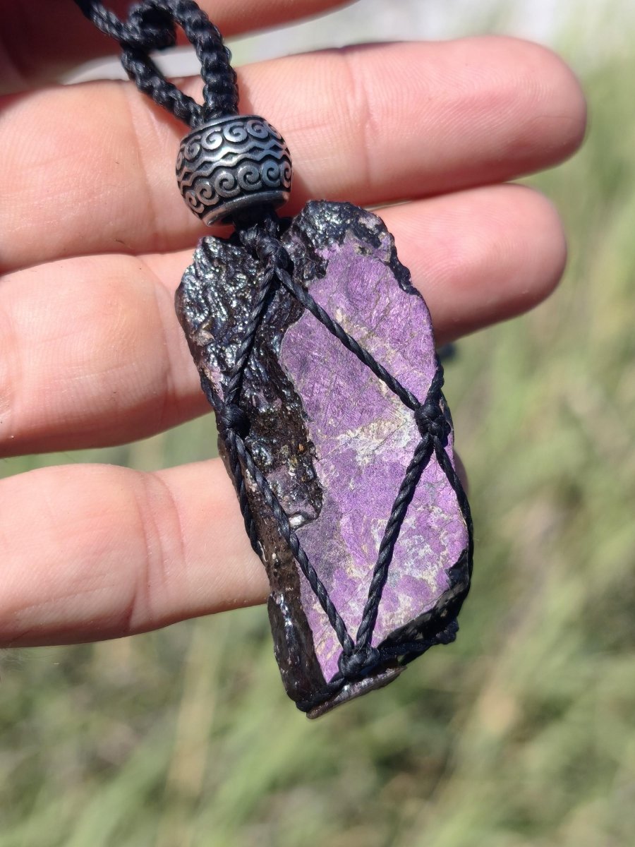 Purpurit ~ Makramee Edelstein Kette lila Natur HIPPIE GOA Boho Heilstein Kristalle Schmuck Anhänger Mann Frau Kind Geschenk Er Sie Schwester - Art of Nature Berlin