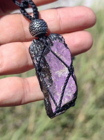 Purpurit ~ Makramee Edelstein Kette lila Natur HIPPIE GOA Boho Heilstein Kristalle Schmuck Anhänger Mann Frau Kind Geschenk Er Sie Schwester - Art of Nature Berlin