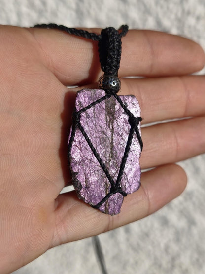 Purpurit ~ Makramee Edelstein Kette lila Natur HIPPIE GOA Boho Heilstein Kristalle Schmuck Anhänger Mann Frau Kind Geschenk Er Sie Schwester - Art of Nature Berlin