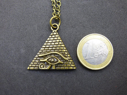 Pyramide Eye of Horus Illuminati - Kette Antik Bronze Geschenk Freundin Er Sie Mann Bruder Glück HIPPIE Vintage Ethno Anhänger - Art of Nature Berlin