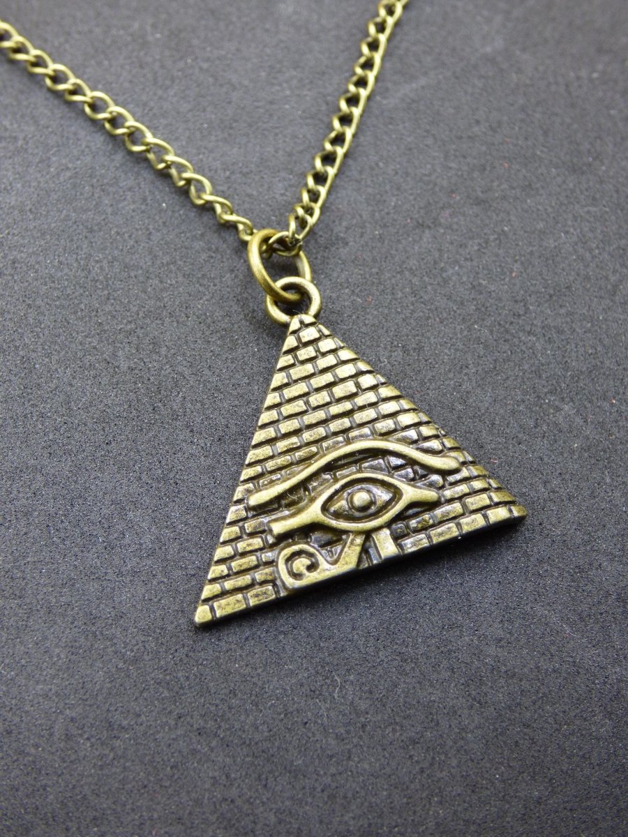Pyramide Eye of Horus Illuminati - Kette Antik Bronze Geschenk Freundin Er Sie Mann Bruder Glück HIPPIE Vintage Ethno Anhänger - Art of Nature Berlin