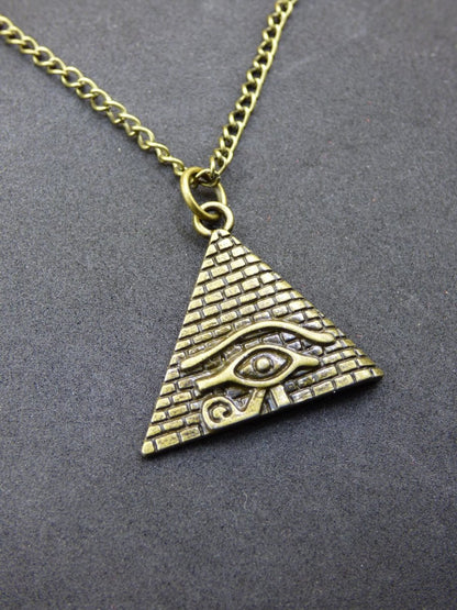 Pyramide Eye of Horus Illuminati - Kette Antik Bronze Geschenk Freundin Er Sie Mann Bruder Glück HIPPIE Vintage Ethno Anhänger - Art of Nature Berlin