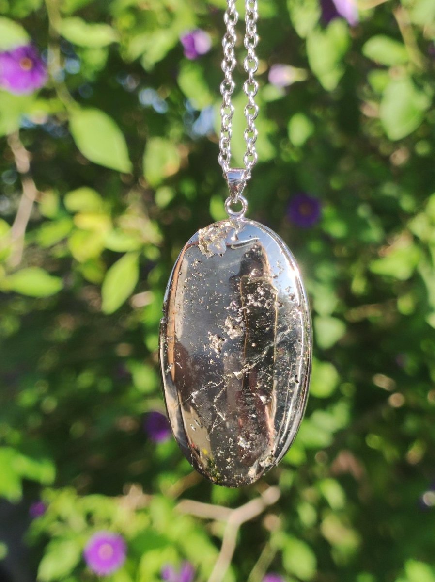 Pyrit ~ 925 Silber Edelstein Kette Heilstein Natur Grau Rarität Edel Mann Frau Geschenk Er Sie Freundin Selten Energie Kraft Ruhe Glück - Art of Nature Berlin