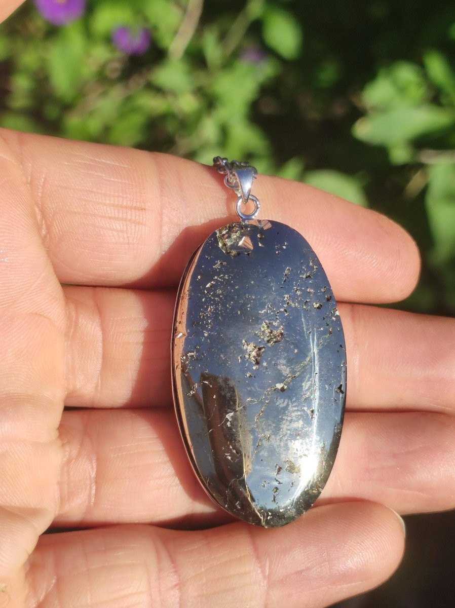 Pyrit ~ 925 Silber Edelstein Kette Heilstein Natur Grau Rarität Edel Mann Frau Geschenk Er Sie Freundin Selten Energie Kraft Ruhe Glück - Art of Nature Berlin