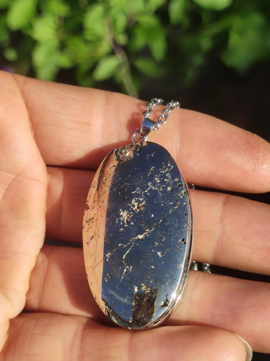 Pyrit ~ 925 Silber Edelstein Kette Heilstein Natur Grau Rarität Edel Mann Frau Geschenk Er Sie Freundin Selten Energie Kraft Ruhe Glück - Art of Nature Berlin