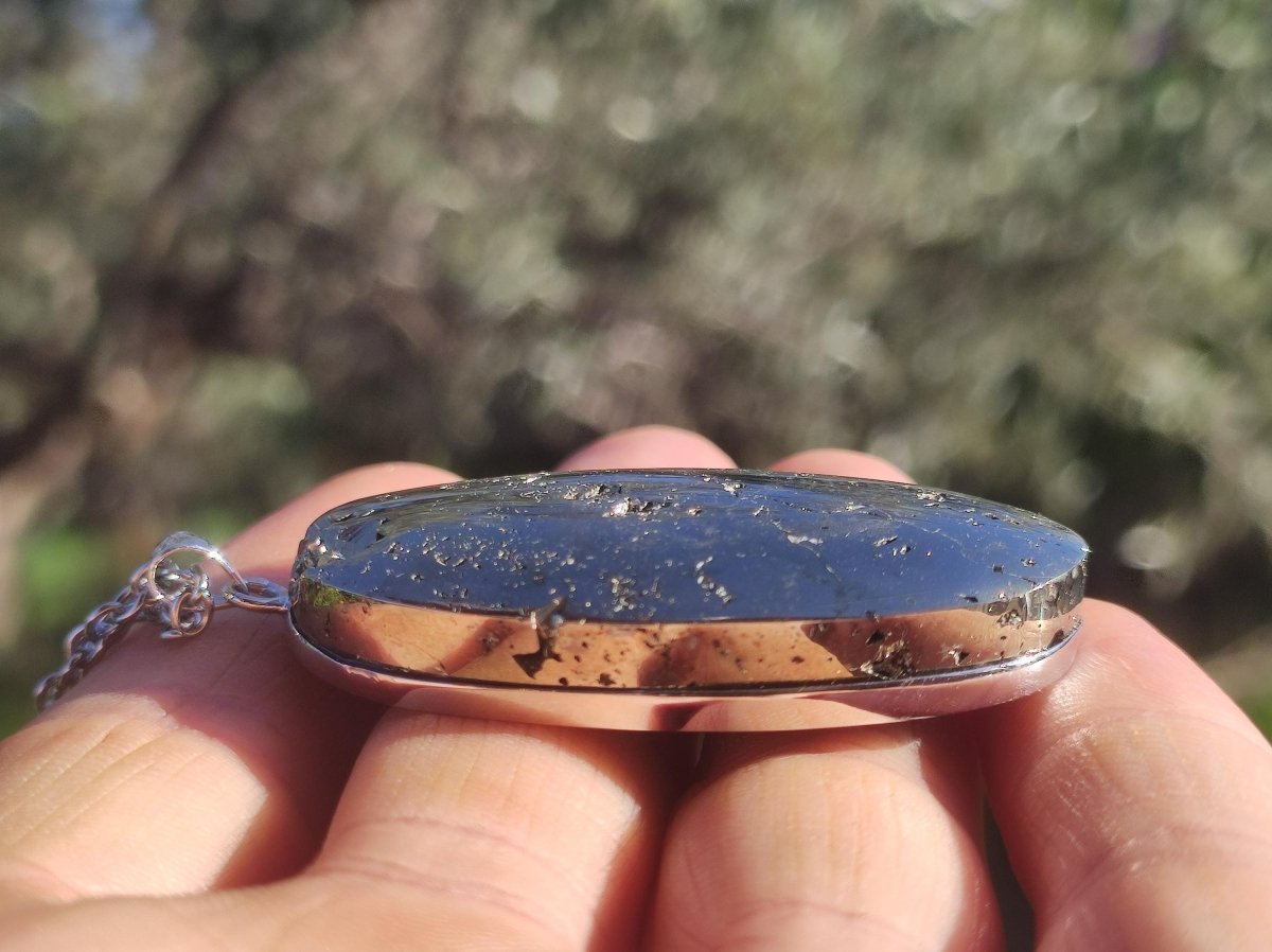 Pyrit ~ 925 Silber Edelstein Kette Heilstein Natur Grau Rarität Edel Mann Frau Geschenk Er Sie Freundin Selten Energie Kraft Ruhe Glück - Art of Nature Berlin