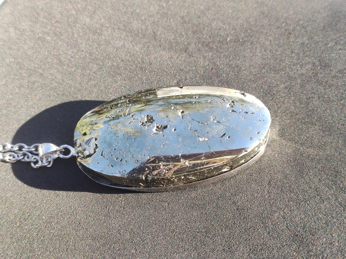 Pyrit ~ 925 Silber Edelstein Kette Heilstein Natur Grau Rarität Edel Mann Frau Geschenk Er Sie Freundin Selten Energie Kraft Ruhe Glück - Art of Nature Berlin