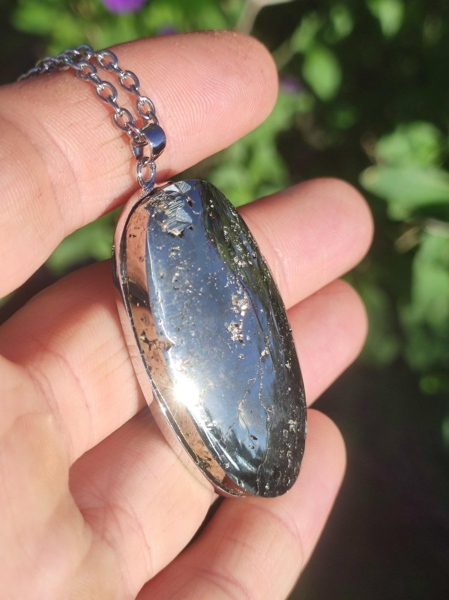 Pyrit ~ 925 Silber Edelstein Kette Heilstein Natur Grau Rarität Edel Mann Frau Geschenk Er Sie Freundin Selten Energie Kraft Ruhe Glück - Art of Nature Berlin