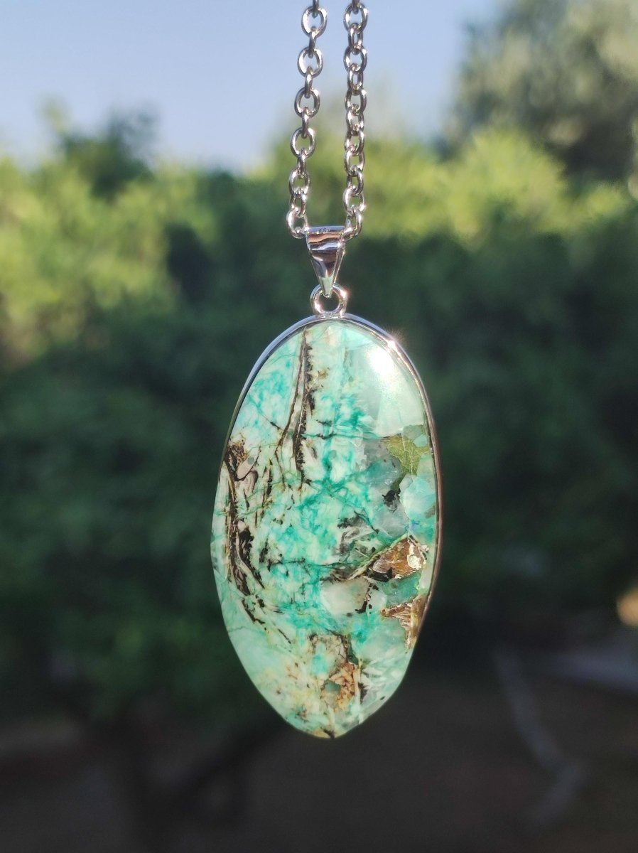 Quantum Quattro - 925 Silber Edelstein Kette Heilstein Natur Mann Frau Geschenk Er Sie Freundin Energie Kraft Ruhe Glück Rarität - Art of Nature Berlin