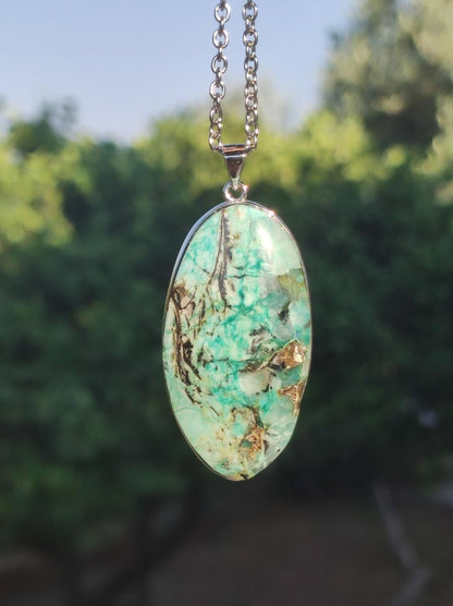 Quantum Quattro - 925 Silber Edelstein Kette Heilstein Natur Mann Frau Geschenk Er Sie Freundin Energie Kraft Ruhe Glück Rarität - Art of Nature Berlin