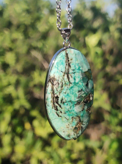 Quantum Quattro - 925 Silber Edelstein Kette Heilstein Natur Mann Frau Geschenk Er Sie Freundin Energie Kraft Ruhe Glück Rarität - Art of Nature Berlin