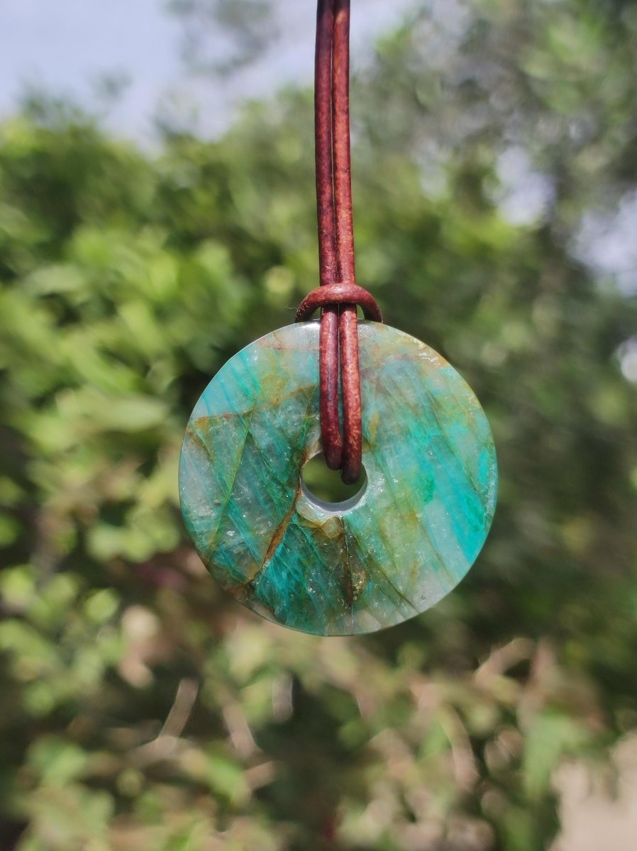 Quantum Quattro Chrysocoll 30mm Edelstein Kette Heilstein Schutzsymbol Mann Frau Glück HIPPIE GOA Boho Tibet Ethno Natur Rarität Geschenk - Art of Nature Berlin