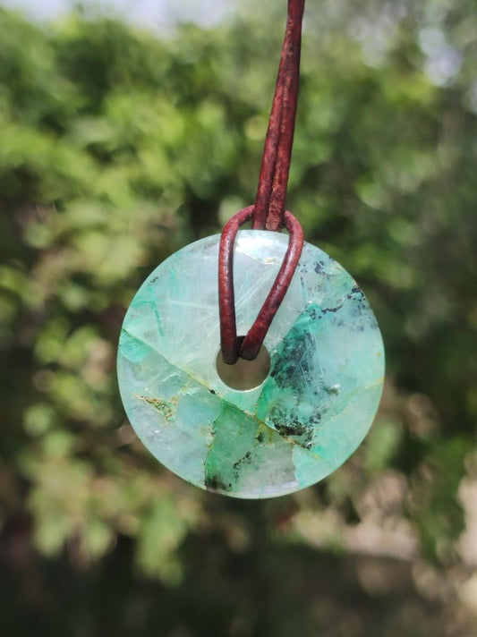 Quantum Quattro Chrysocoll 30mm Edelstein Kette Heilstein Schutzsymbol Mann Frau Glück HIPPIE GOA Boho Tibet Ethno Natur Rarität Geschenk - Art of Nature Berlin