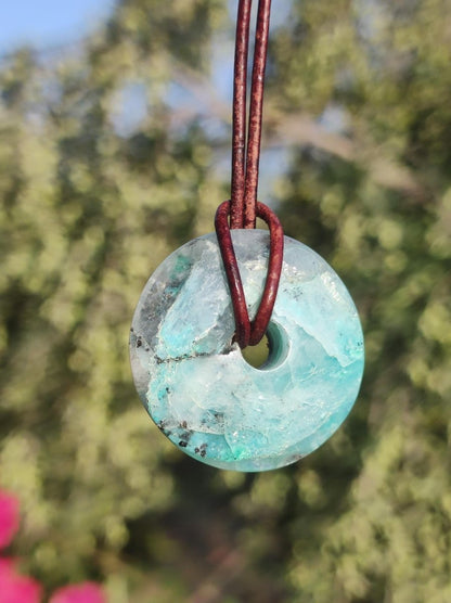 Quantum Quattro Chrysocoll 30mm Edelstein Kette Heilstein Schutzsymbol Mann Frau Glück HIPPIE GOA Boho Tibet Ethno Natur Rarität Geschenk - Art of Nature Berlin