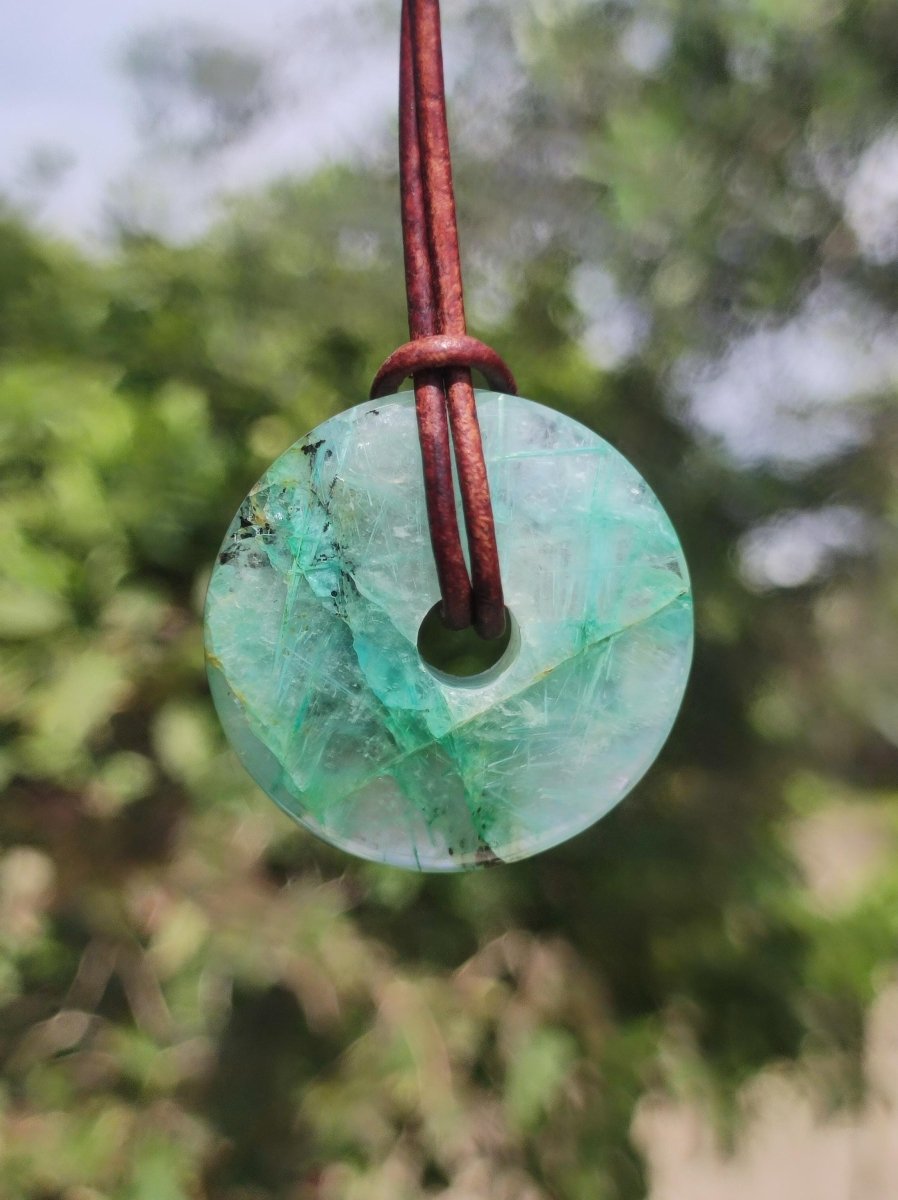 Quantum Quattro Chrysocoll 30mm Edelstein Kette Heilstein Schutzsymbol Mann Frau Glück HIPPIE GOA Boho Tibet Ethno Natur Rarität Geschenk - Art of Nature Berlin