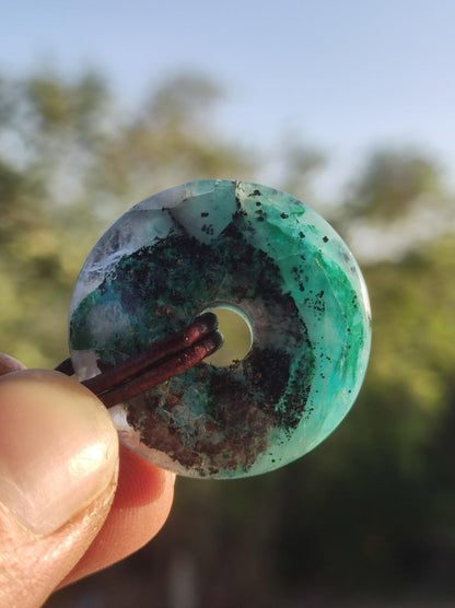 Quantum Quattro Chrysocoll 30mm Edelstein Kette Heilstein Schutzsymbol Mann Frau Glück HIPPIE GOA Boho Tibet Ethno Natur Rarität Geschenk - Art of Nature Berlin