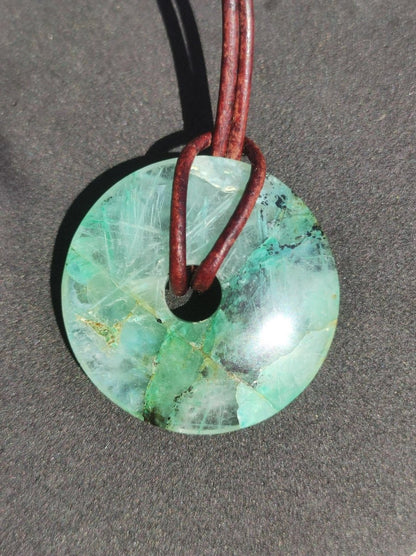 Quantum Quattro Chrysocoll 30mm Edelstein Kette Heilstein Schutzsymbol Mann Frau Glück HIPPIE GOA Boho Tibet Ethno Natur Rarität Geschenk - Art of Nature Berlin