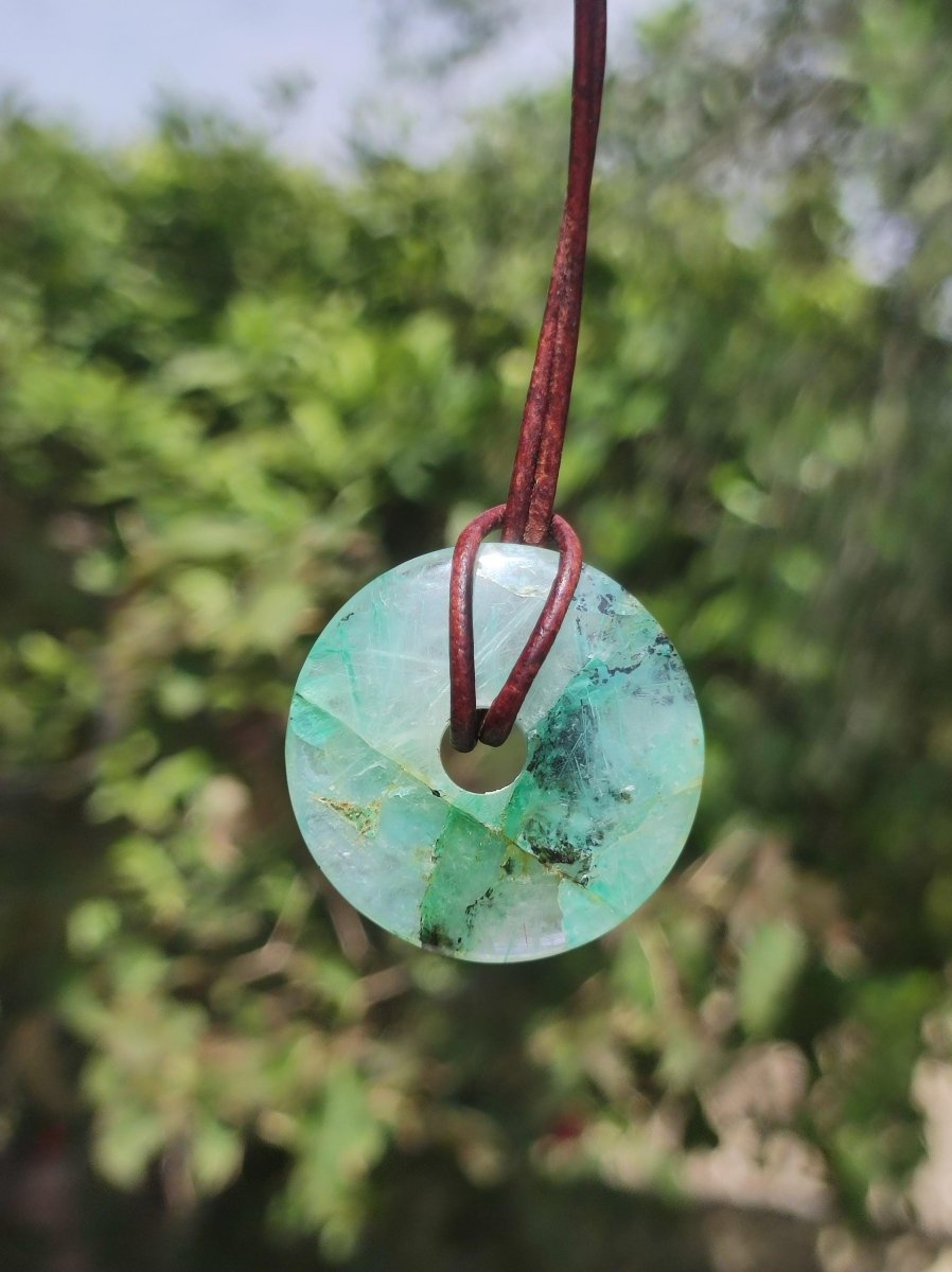 Quantum Quattro Chrysocoll 30mm Edelstein Kette Heilstein Schutzsymbol Mann Frau Glück HIPPIE GOA Boho Tibet Ethno Natur Rarität Geschenk - Art of Nature Berlin