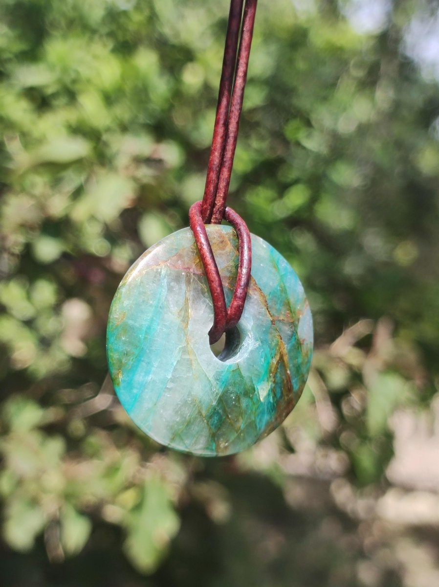 Quantum Quattro Chrysocoll 30mm Edelstein Kette Heilstein Schutzsymbol Mann Frau Glück HIPPIE GOA Boho Tibet Ethno Natur Rarität Geschenk - Art of Nature Berlin